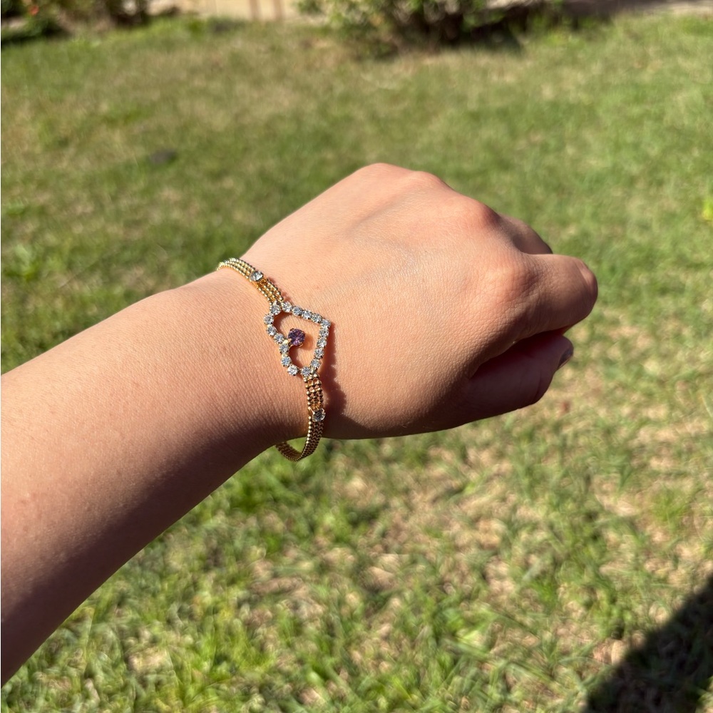 Gold Heart Tennis Bracelet with Clear Crystals - Women Jewelry